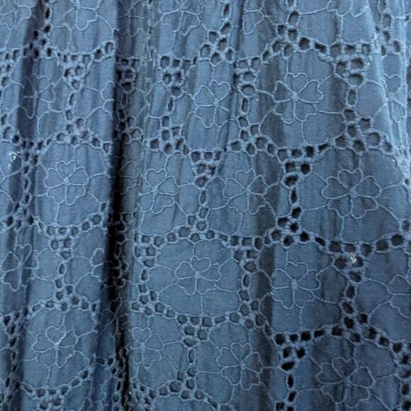 French Connection fit and flare cotton Embroidered Eyelet navy midi dres… - Picture 12 of 16